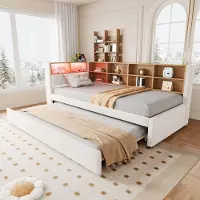 Flieks divano letto 90x200cm con letto estraibile, letto imbottito divano letto con funzione di ricarica e LED, letto singolo letto in legno daybed, velluto, beige