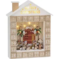 Ed Brubaker Calendario dell'Avvento Presepe con illuminazione LED Bianco oro beige - 31,5 x 38,2 x 6,3 cm