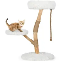Costway 90cm tiragraffi, albero per gatti con 3 sedute in peluche, corda e tiragraffi, torre per gatti mobili per gatti tiragraffi albero per gatti legno massiccio