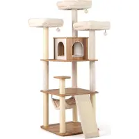 Costway albero per gatti 168cm, albero per gatti grande a più piani, albero da arrampicata per gatti con grotta, scala, tappetini, palline e amaca, beige natura