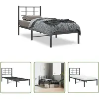 The Living Store Struttura letto con testiera in metallo nero 75x190 cm