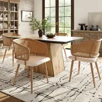 Flieks Set di 6 sedie da pranzo , sedia da pranzo con schienale in rattan, sedia da cucina imbottita, cuscino in velluto, beige