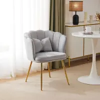Merax Sedia imbottita con cuscino decorativo a forma di fiocco (1 pz), sedia da sala da pranzo e da soggiorno in velluto con schienale a petali e gambe in metallo dorato