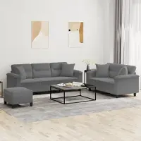 Prolenta Maison Exclusive - Set divano a 3 pezzi con cuscini in microfibra grigio scuro