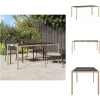 vidaXL Tavolo da giardino Beige 190x90x75 cm Vetro temperato e poly rattan - Tavoli da giardino