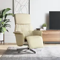 Prolenta Maison Exclusive - Poltrona relax con poggiapiedi, rivestita in tessuto color crema