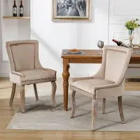 Flieks Set di 2 sedie da sala da pranzo , sedie da cucina imbottite con gambe in legno massiccio, sedia da sala da pranzo con rivestimento in velluto, beige