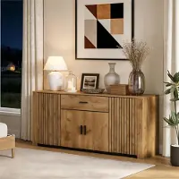 Merax Credenza con 4 ante e 1 cassetto, mobile ausiliario con ripiani regolabili, per soggiorno, sala da pranzo, comò multifunzionale, legno