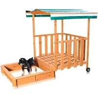 Melko Sabbiera con tettoia parasole Casetta da gioco Sabbiera in legno Protezione UV - Verde / Bianco