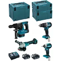 Makita Kit MK407RTJ (DHR243 + DHP484 + DTD153 + DGA504 + 2 x 5,0 Ah + DC18RC + MAKPAC 2 + MAKPAC 3 + MAKPAC 4)
