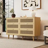 MODFU Credenza da cucina con 6 cassetti, credenza con maniglie in metallo per soggiorno, camera da letto, scarpiera, noce