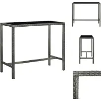 vidaXL Tavolo bar da giardino grigio 130x60x110 cm in poly rattan e vetro - Tavoli da giardino