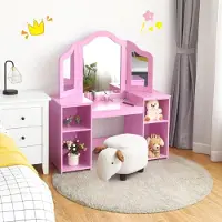 Northix Toeletta 2 in 1 con specchio rimovibile e scomparti aperti in legno per bambini dai 3 anni rosa