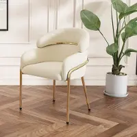 Flieks sedia da sala da pranzo imbottita, sedia da cucina con gambe in metallo, sedia da soggiorno poltrona sedia da trucco, rivestimento in velluto, beige