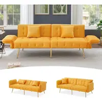 STILVORA Divano letto con schienale regolabile, divano pieghevole multifunzionale con braccioli regolabili, moderno divano letto pieghevole per camera da letto e soggiorno, giallo