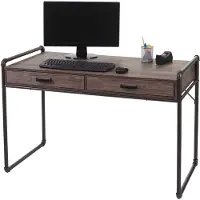 Mendler Scrivania HWC-F58, scrivania per ufficio, design industriale 75x120x60cm Struttura 3D ~ aspetto rovere selvatico marrone