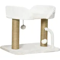 PawHut Design albero per gatti con 2 pompons pendenti 2 paletti in sisal + piattaforma in peluche - 48 x 38 x 42 cm - sisal beige