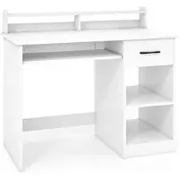 Costway Scrivania con stazione di ricarica, porte USB e Type-C, vassoio per tastiera e cassetto, scrivania per computer, scrivania da ufficio piccola 105x55x89 cm bianco