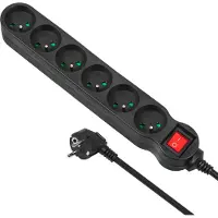 Macleans Cavo di prolunga per prese multiple 6 prese con spine nere 1,5 m protezione da sovratensione 2300W Energy MCE225