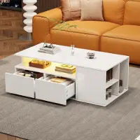 STILVORA Tavolino con illuminazione a LED e 2 cassetti, tavolino da salotto con una portata totale di 60 kg, tavolino con ampio spazio di stivaggio, bianco