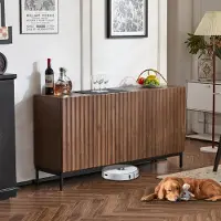 Merax Credenza 150 cm con design a onda 3D e 3 ante, mobile da cucina in stile Mid-Century Modern, buffet con ripiani regolabili per cucina, rovere scuro