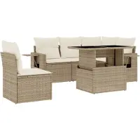 vidaXL Set di divani da giardino 6 pezzi con cuscini Beige poly rattan