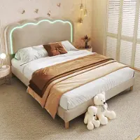 MODFU Letto imbottito per ragazzi (con testiera a forma di fiore e rete a doghe, 140 x 200 cm, materasso escluso), tessuto in velluto delicato sulla pelle