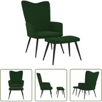 The Living Store Poltrona relax con poggiapiedi in velluto verde scuro