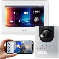 Goliath Videocitofono da parete IP per casa monofamiliare (posto esterno argento 180°, monitor touchscreen 7" bianco, app)