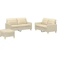 Syfax Set di Divani 3 pz con Cuscini Crema in Tessuto