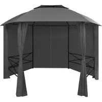 The Living Store Gazebo da giardino con tende Esagonale 360x265 cm