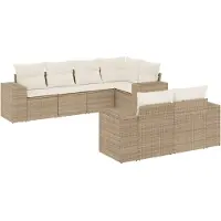 vidaXL Set di divani da giardino 7 pezzi con cuscini Beige poly rattan