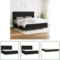 The Living Store Letto a molle con materasso nero 200x200 cm in tessuto