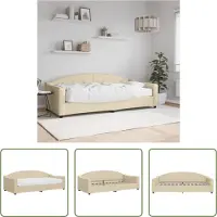 The Living Store Letto da giorno con materasso crema 90x200 cm in tessuto