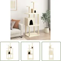 The Living Store Albero per gatti con tiragraffi in Sisal Crema 167 cm