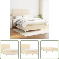 The Living Store Letto a molle con materasso crema 140x190 cm in tessuto