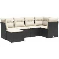 Syfax Set Divano da Giardino 6 pz con Cuscini Nero in Polyrattan