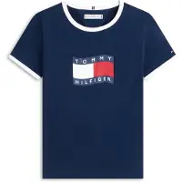 Tommy Hilfiger Girls Wavy Flag Ringer Tee Dark Night Navy Taglia: 16 | T-shirt Outlet | Unisex | Nero