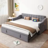 Fortuna Lai Divano letto imbottito 2 in 1 Divano letto multifunzionale 90/180, tessuto in velluto grigio Divano letto imbottito con presa elettrica e tasca portaoggetti