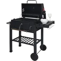 MCW Carrello barbecue MCW-K93, barbecue a carbonella da terra con coperchio e ripiani, in acciaio, 110x100x51 cm, nero