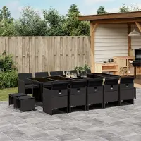 Prolenta Maison Exclusive - Set da Pranzo da Giardino 15 pz con Cuscini Nero in Polyrattan