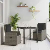 Prolenta Maison Exclusive - Set da pranzo per esterno, 3 pezzi, grigio, rattan sintetico