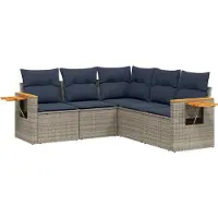 Syfax Set Divani da Giardino 5 pz con Cuscini Grigio in Polyrattan