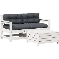 Syfax Set Salotto da Giardino 3 pz Cuscini Legno Massello Pino Bianco