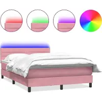 Syfax Letto a Molle con Materasso e LED Rosa 140x210 cm in Velluto