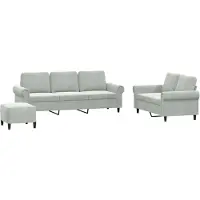 Syfax Set di Divani 3 pz con Cuscini Grigio Chiaro in Velluto