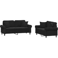 Syfax Set di Divani 2 pz con Cuscini Nero in Velluto