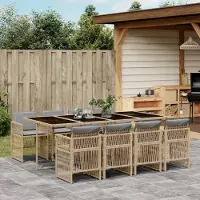 Prolenta Maison Exclusive - Set Pranzo da Giardino 9 pz con Cuscini Beige Misto Polyrattan