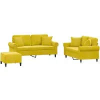 Syfax Set di Divani 3 pz con Cuscini Giallo in Velluto
