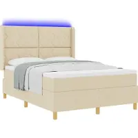 Syfax Letto boxspring con strisce luminose a LED, color crema, 140 x 190 cm, rivestimento in tessuto